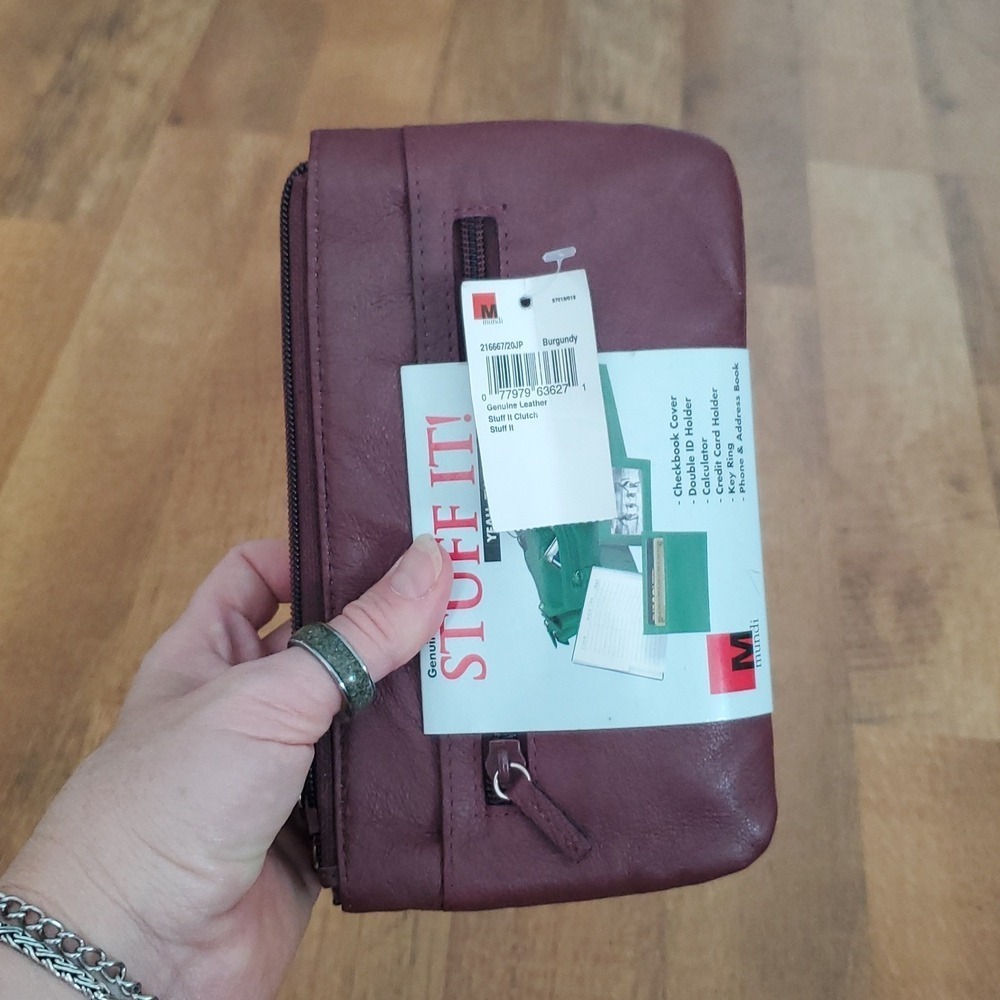 Mundi Stuff It Burgundy Leather Clutch With Accessories - Picture 3 of 17